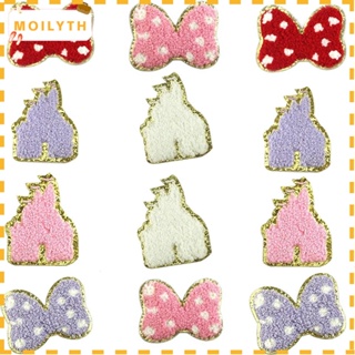 Moilyth แผ่นผ้าโพลีเอสเตอร์ ปักลายโบว์ สีรุ้ง 5.7*4.3 ซม. 8.2*5.7 ซม. 12 ชิ้น