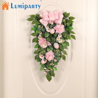 Lumiparty พวงหรีดใบไม้สีเขียว ประดับโบว์ 55 ซม. สําหรับแขวนตกแต่งประตู หน้าต่าง ในร่ม กลางแจ้ง