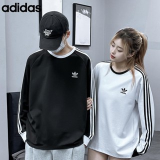 Adidas ของแท้ 100% เสื้อกันหนาว ทรงหลวม ปักลายทาง สามแถบ ระบายอากาศ สไตล์วินเทจ คลาสสิก แบบสวมหัว เหมาะกับทุกเพศ