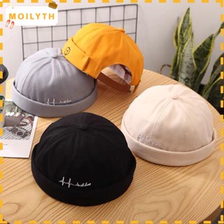 Moilyth หมวกบีนนี่ ผ้าฝ้าย พิมพ์ลายตัวอักษร สไตล์สตรีท ฮิปฮอป ไร้ขอบ สีพื้น ใส่ได้ทุกฤดู