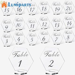 Lumiparty ตัวเลขโต๊ะอะคริลิคใส พร้อมขาตั้ง ตัวเลข 1-20 สําหรับงานแต่งงาน งานเลี้ยงวันเกิด 20 ชิ้น