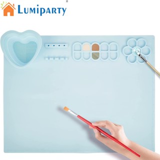 Lumiparty แผ่นซิลิโคน กันลื่น ซักได้ พร้อมถ้วยทําความสะอาด สําหรับวาดภาพระบายสี ดินน้ํามัน งานฝีมือ ของเล่น Diy