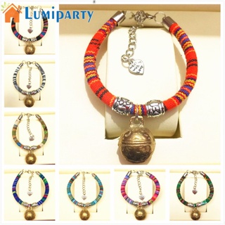 Lumiparty ปลอกคอสัตว์เลี้ยง ผ้าฝ้ายทอมือ พร้อมกระดิ่ง สไตล์ชนเผ่า สําหรับสุนัข แมว