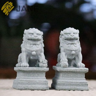 Jane ฟิกเกอร์สิงโตจิ๋ว รูปปั้นหิน Guardian Stone Fengshui Shi สไตล์จีน สําหรับตกแต่งบ้าน 1 คู่