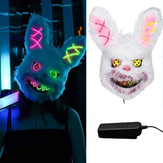 LED Light up Mask Bloody Rabbit Cosplay Mask Halloween Horror Killer Masque Scary Adult Mask Dress Costumes Props