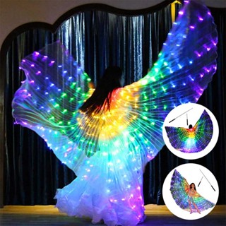 LED Isis Wings Belly Dance Wings Colorful Butterfly Wings w/ Telescopic Sticks Glowing Light Up Costume