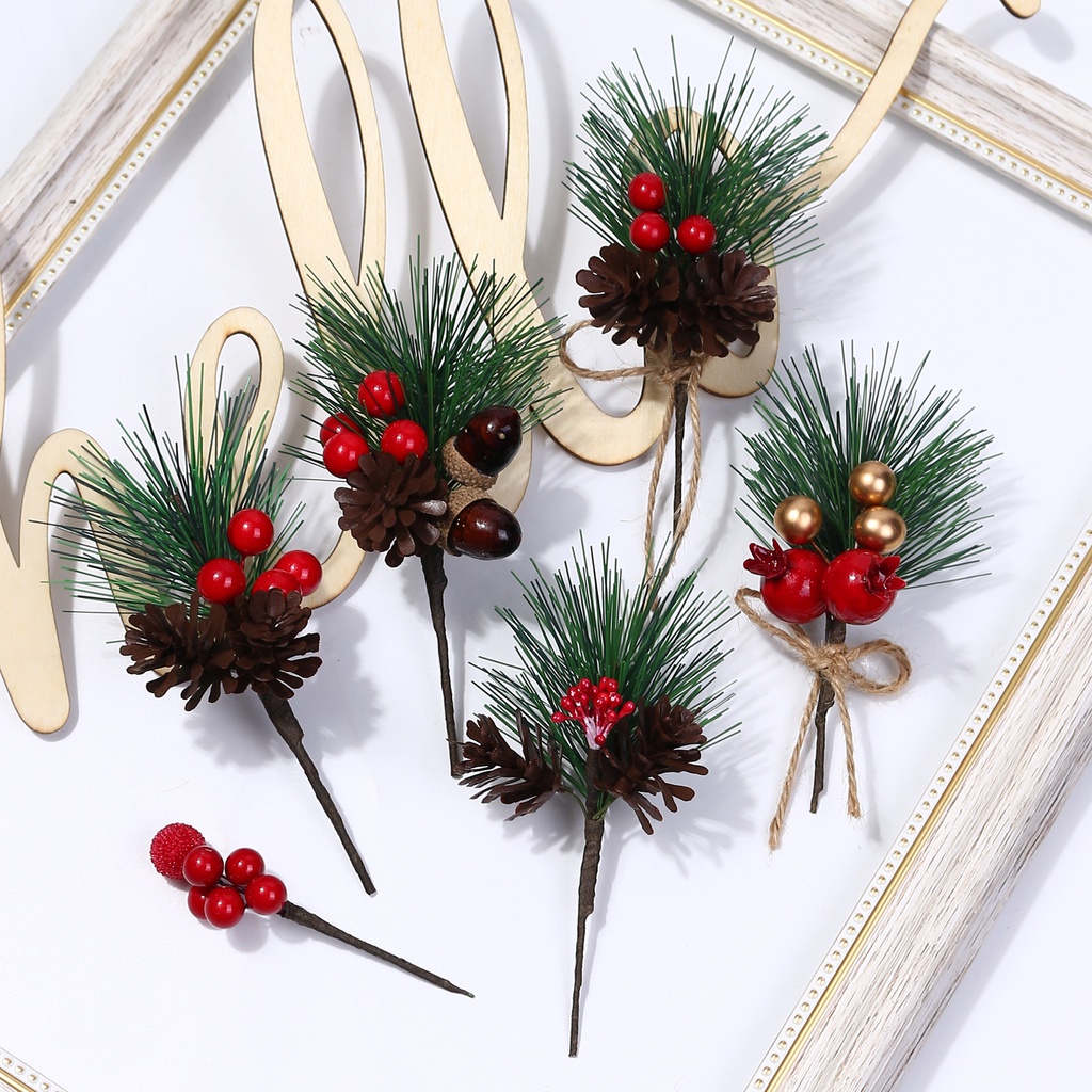 กิ่งไม้สนประดิษฐ์ รูปเกล็ดหิมะ เบอร์รี่ สีแดง สําหรับตกแต่งคริสต์มาส DIY 1 ชิ้น