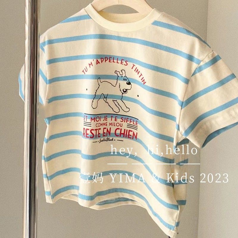 เสื้อยืดแขนสั้นผ้าฝ้ายแท้ลายการ์ตูน สําหรับเด็กผู้ชาย-ผู้หญิง แบบแพทช์เวิร์ค สไตล์ฤดูร้อน