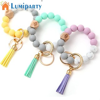 Lumiparty 3 ชิ้น ซิลิโคน สร้อยข้อมือ ลูกปัด พวงกุญแจ หนัง Pu พู่ สร้อยข้อมือ พวงกุญแจ สําหรับผู้หญิง