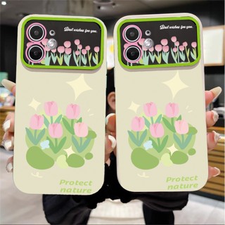 เคส iPhone 13 11 14 15 12 X XS XR XSMAX 7 8 plus PRO MAX เคสโทรศัพท์มือถือ ซิลิโคนนุ่ม PU ลายดอกทิวลิปน่ารัก สําหรับ