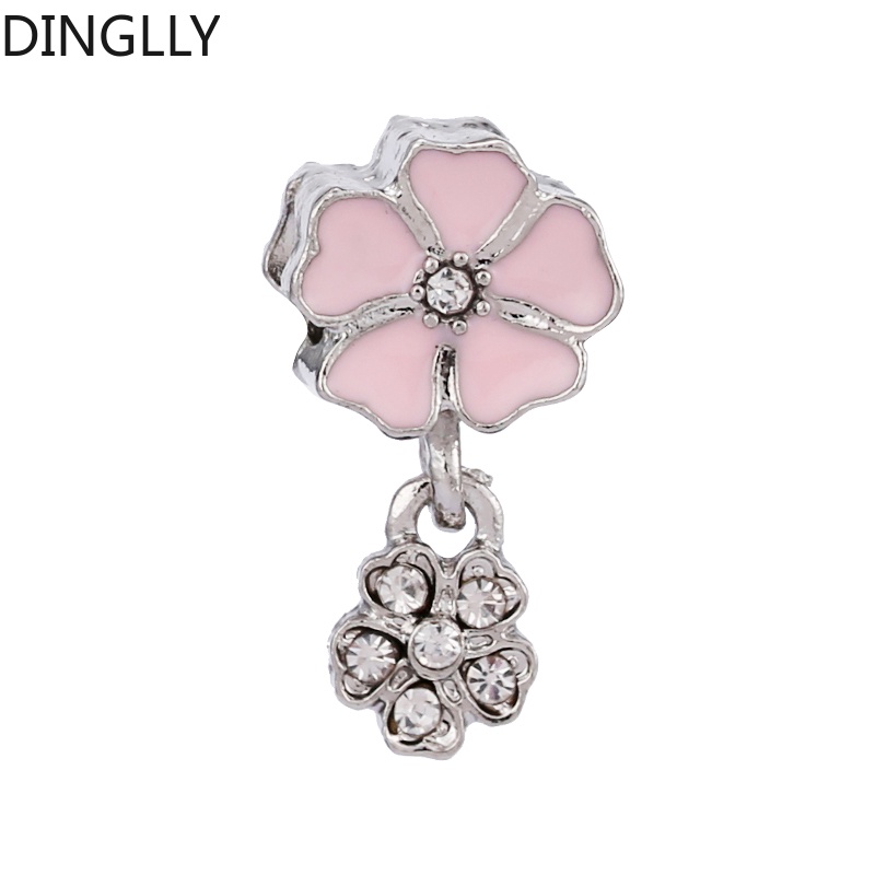 Dinglly จี้ดอกไม้ พืช โลหะผสม เคลือบ และพลอยเทียม สีชมพู ดอกเดซี่ ดาว เสน่ห์ เครื่องประดับ Diy อุปกรณ์ทํา