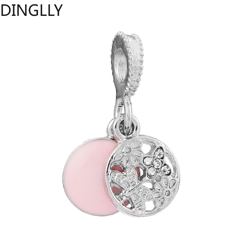 Dinglly จี้ดอกไม้ พืช โลหะผสม เคลือบ และพลอยเทียม สีชมพู ดอกเดซี่ ดาว เสน่ห์ เครื่องประดับ Diy อุปกรณ์ทํา