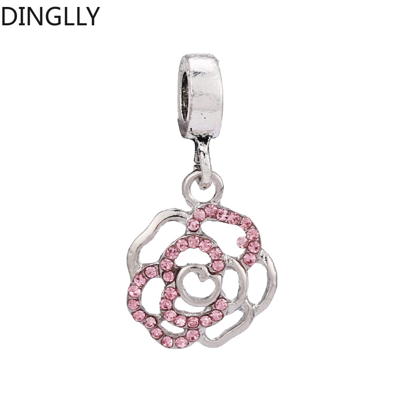 Dinglly จี้ดอกไม้ พืช โลหะผสม เคลือบ และพลอยเทียม สีชมพู ดอกเดซี่ ดาว เสน่ห์ เครื่องประดับ Diy อุปกรณ์ทํา