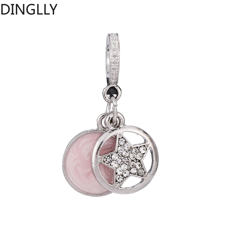 Dinglly จี้ดอกไม้ พืช โลหะผสม เคลือบ และพลอยเทียม สีชมพู ดอกเดซี่ ดาว เสน่ห์ เครื่องประดับ Diy อุปกรณ์ทํา