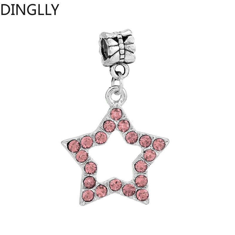 Dinglly จี้ดอกไม้ พืช โลหะผสม เคลือบ และพลอยเทียม สีชมพู ดอกเดซี่ ดาว เสน่ห์ เครื่องประดับ Diy อุปกรณ์ทํา
