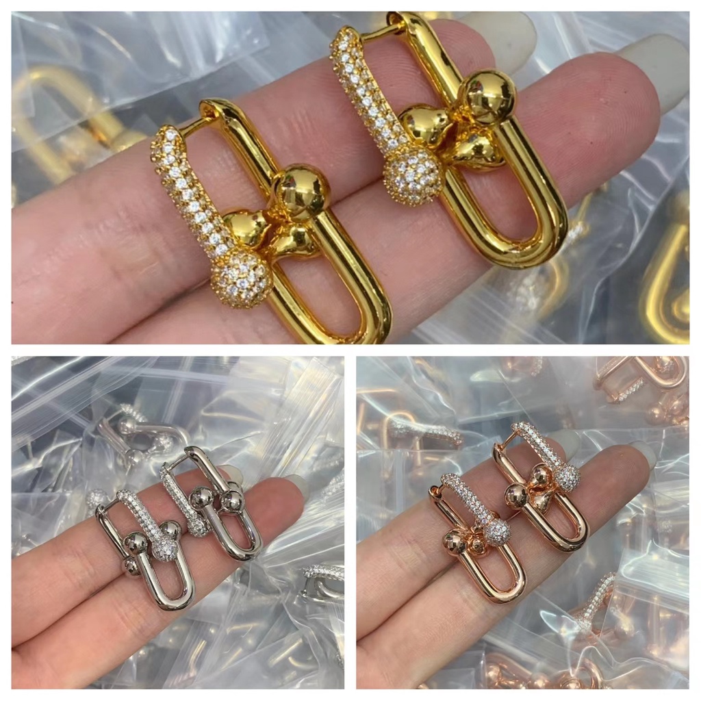 [ทีซี บ้าน] เพชรฝังทองเหลือง ส925 เล็บหูเงิน/ไม่ซีดจาง/ไม่แพ้/ 08231