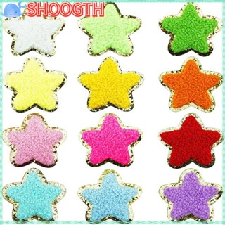 Shoogth แผ่นแพทช์ผ้าฝ้าย ปักลายดาว สีทอง หรูหรา 5*5 ซม. สําหรับเด็กผู้หญิง 12 ชิ้น