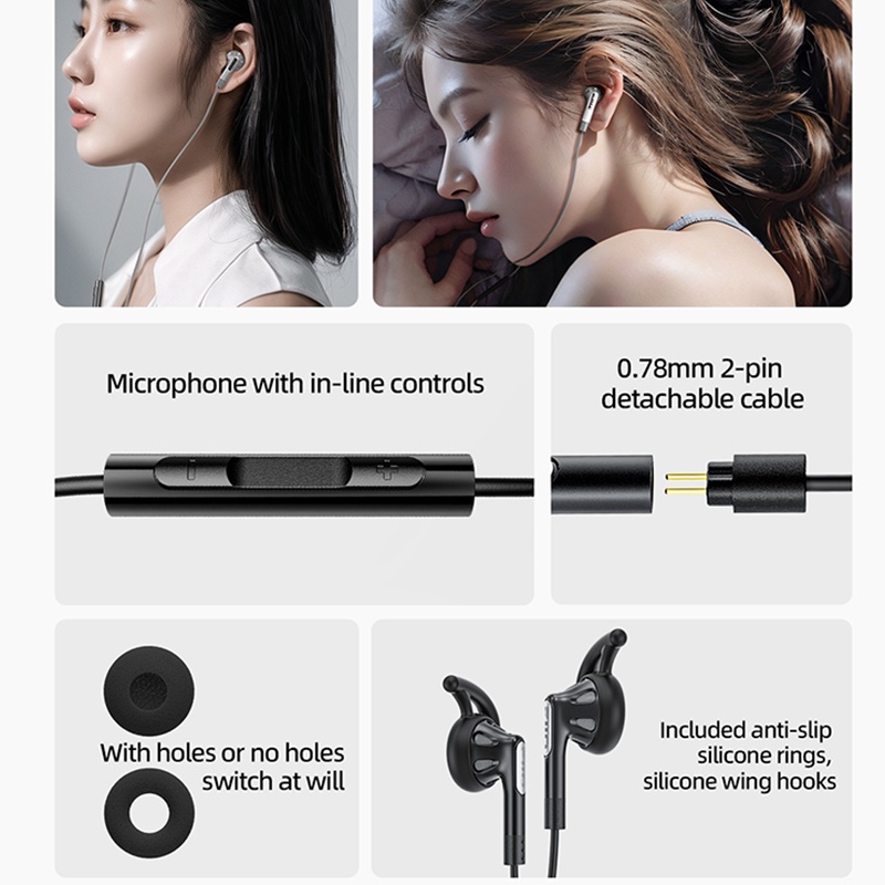 Fiio FF1 หูฟังไดนามิก แบบเปิด 14.2 มม. HIFI เสียงเบส 0.78 มม. ถอดออกได้ พร้อมไมโครโฟน