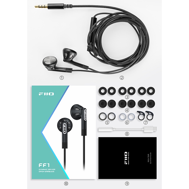 Fiio FF1 หูฟังไดนามิก แบบเปิด 14.2 มม. HIFI เสียงเบส 0.78 มม. ถอดออกได้ พร้อมไมโครโฟน
