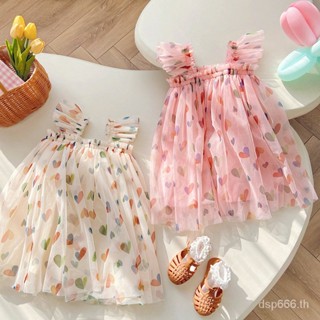 ins childrens clothing love print girls dress 2023 Summer new mesh princess dress Pengpeng skirt babys dress W4TS