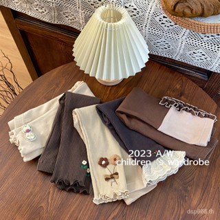 Korean style childrens clothing 2023 Autumn New girls leggings thin wood edge pinstripe trousers high elastic pants 1VT5