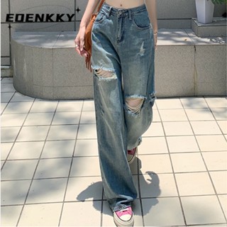 EOENKKY  กางเกงขายาว กางเกงยีสน์ผู้หญิง ทรงหลวม ๆ ตรง Retro Hip Hop Pants 2023 NEW Style  สไตล์เกาหลี สวย Beautiful สบาย A97L052 36Z230909