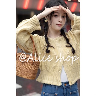 Alice  เสื้อแฟชั่นผู้หญิง เสื้อแขนยาว คลุม ไหมพรม ครอปเสื้อแขนยาว  Comfortable ins High quality Korean Style A91K5UD 36Z230909