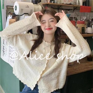 Alice  เสื้อแฟชั่นผู้หญิง เสื้อแขนยาว คลุม ไหมพรม ครอปเสื้อแขนยาว  พิเศษ ทันสมัย สวยงาม ทันสมัย A91K5UB 36Z230909