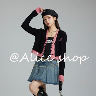 Alice  เสื้อแฟชั่นผู้หญิง เสื้อแขนยาว คลุม ไหมพรม ครอปเสื้อแขนยาว  Korean Style fashion สวย Trendy A91K5U3 36Z230909