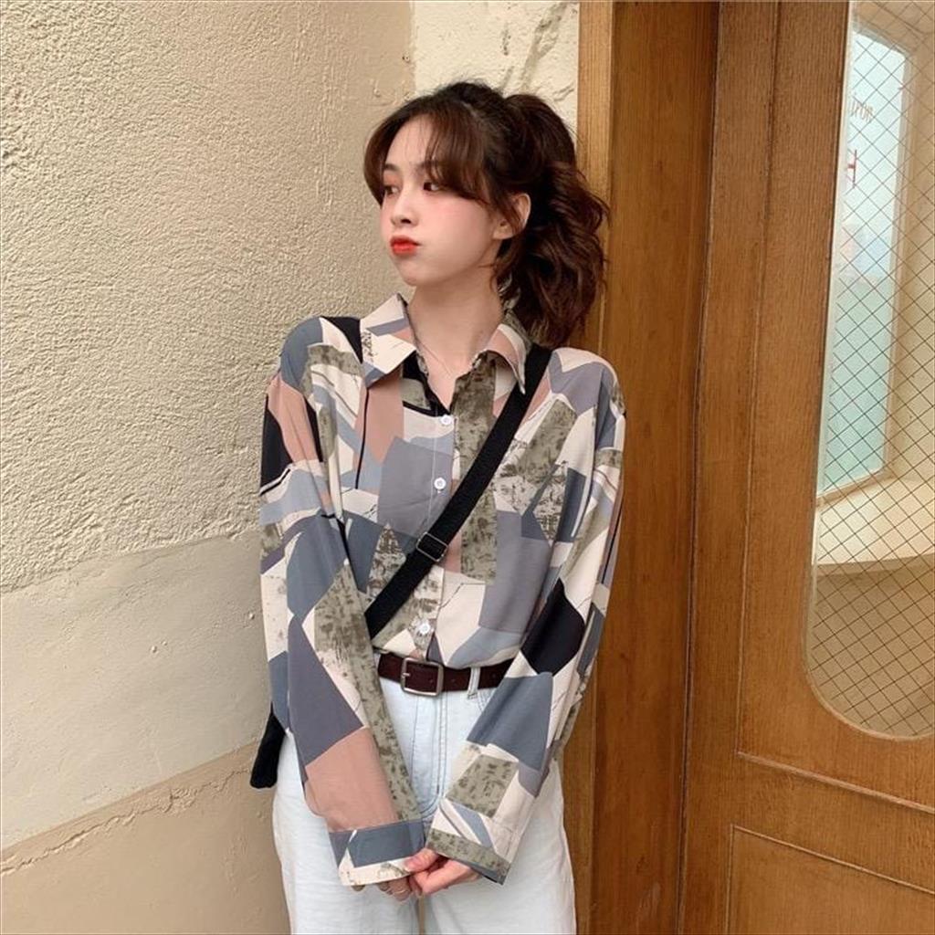 KEMEJA LS 1.168 - วินเทจบทคัดย่อเสื้อแขนยาวเสื้อแฟชั่นสําหรับผู้หญิงวัยรุ่น