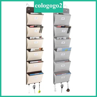 Cologogo2 ชั้นวางเอกสาร แบบแขวนผนัง แนวตั้ง 6 ชั้น พร้อมตะขอด้านล่าง พับได้ สําหรับจัดระเบียบ