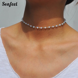 Seafeel สร้อยคอโซ่ ประดับลูกปัดโอปอล พลอยเทียม แฮนด์เมด หรูหรา ของขวัญวันเกิด สําหรับผู้หญิง