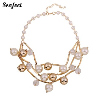 Seafeel สร้อยคอโซ่ ประดับมุกเทียม หลายชั้น เครื่องประดับแฟชั่นสตรี