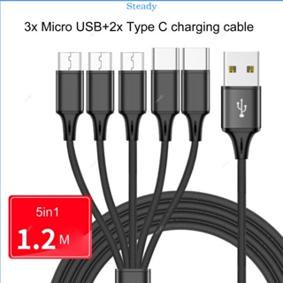 Steady 5 in 1 สายชาร์จ USB 2 0 TypeA เป็น Micro USB และ TypeC รองรับ 3 MicroUSB 2 UsbC ซิงค์สายชาร์จ