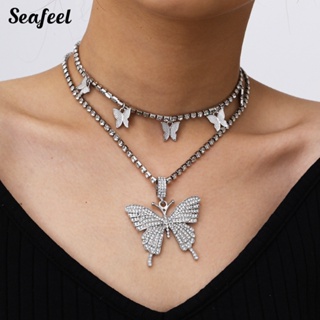 Seafeel สร้อยคอ จี้รูปผีเสื้อ ประดับเพชรเทียม เครื่องประดับสตรี