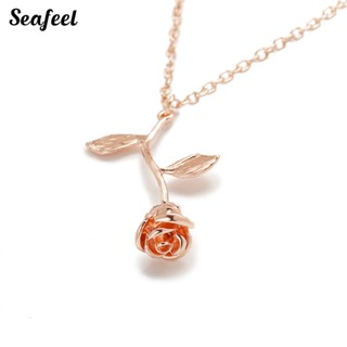 Seafeel สร้อยคอโซ่ยาว จี้ใบไม้ ดอกกุหลาบ เครื่องประดับแฟชั่นสตรี