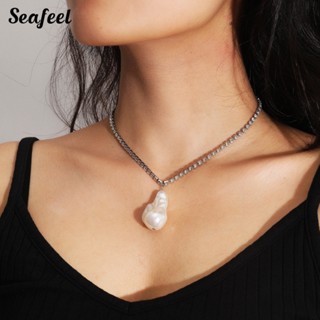 Seafeel สร้อยคอโชคเกอร์ จี้ไข่มุกเทียม ทรงกลม สไตล์บาร็อค แฟชั่นเรโทร