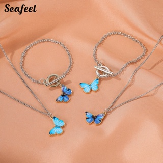 Seafeel สร้อยคอ สร้อยข้อมือ จี้ผีเสื้อ ไล่โทนสี เครื่องประดับแฟชั่น สําหรับผู้หญิง