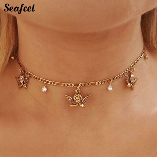 Seafeel สร้อยคอโชคเกอร์ จี้รูปนางฟ้าน้อยน่ารัก เครื่องประดับ