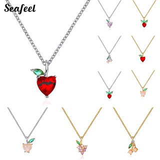 Seafeel เครื่องประดับผู้หญิง สร้อยคอโซ่ จี้คริสตัล รูปแอปเปิ้ล องุ่นน่ารัก