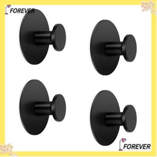 Forever ตะขอแขวนเสื้อโค้ท ผ้าขนหนู สเตนเลส 304 ทรงกลม สีดําด้าน มีกาวในตัว สําหรับติดผนังห้องน้ํา 4 แพ็ก