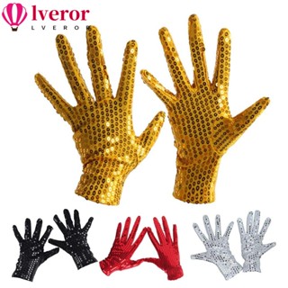 Lveror ถุงมือเต้นรํา ประดับเลื่อม สีดํา สีเงิน สีแดง สีฟ้า