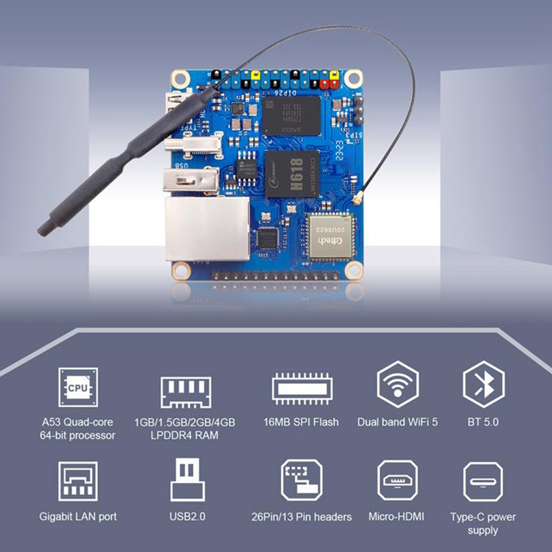 บอร์ดทดลอง สําหรับ Orange Pi Zero 3 1.5GB RAM H618 WiFi5+BT 5.0 Gigabit LAN Android 12 Debian12 Ubuntu22.04