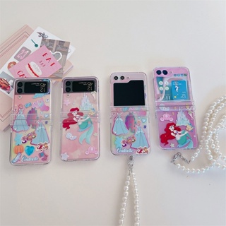 3in1 เคสโทรศัพท์มือถือแบบแข็ง ใส ลายเจ้าหญิงนางเงือก สําหรับ Samsung Galaxy Z Flip5 Flip4 Flip3 Z Flip 3 4 5 5G