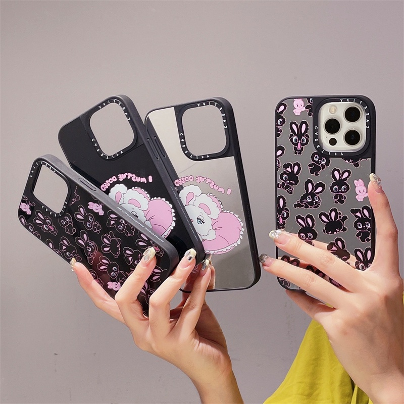Casetifg FOXY เคสโทรศัพท์มือถือ ซิลิโคนแข็ง กันกระแทก ลายกระต่ายน่ารัก พร้อมกระจก คุณภาพสูง สําหรับ iPhone 15 11 14 12 13 Pro Max