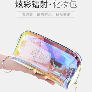 Hot Sale# Internet celebrity colorful laser cosmetic bag transparent portable skin care product storage bag waterproof travel wash bag 8cc