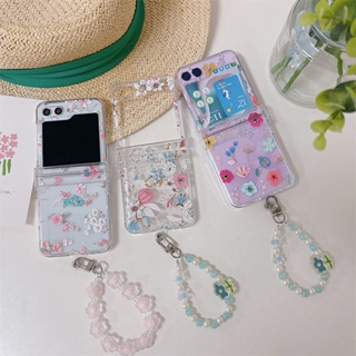 3in1 เคสโทรศัพท์แบบแข็ง ใส ฝาพับ ลายดอกไม้สีชมพู สําหรับ Samsung Galaxy Z Flip5 Flip4 Flip3 Z Flip 3 4 5 5G