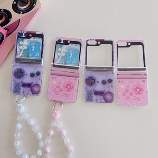 3in1 เคสโทรศัพท์มือถือแบบแข็ง ใส ฝาพับ ลายเกมคอนโซล สีม่วง ชมพู สําหรับ Samsung Galaxy Z Flip5 Flip4 Flip3 Z Flip 3 4 5 5G