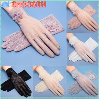 Shoogth ถุงมือลูกไม้ ฤดูร้อน กันลื่น ขี่และขับรถ ดอกไม้ ถุงมือ