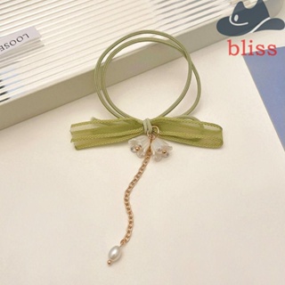 Bliss ยางรัดผมแฟชั่น ลายดอกไม้ สีเขียว กันลื่น หรูหรา ฤดูร้อน